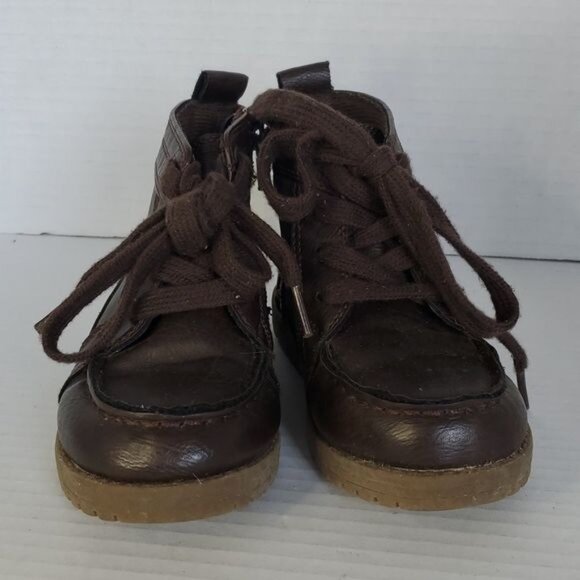 THE Children's Place Brown Ankle Boots Shoes Vegan Leather Zip Lace Up KIDS 9 - Picture 2 of 13